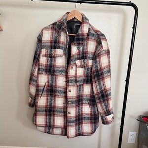 Forever 21 Red and Black Plaid Pea Coat